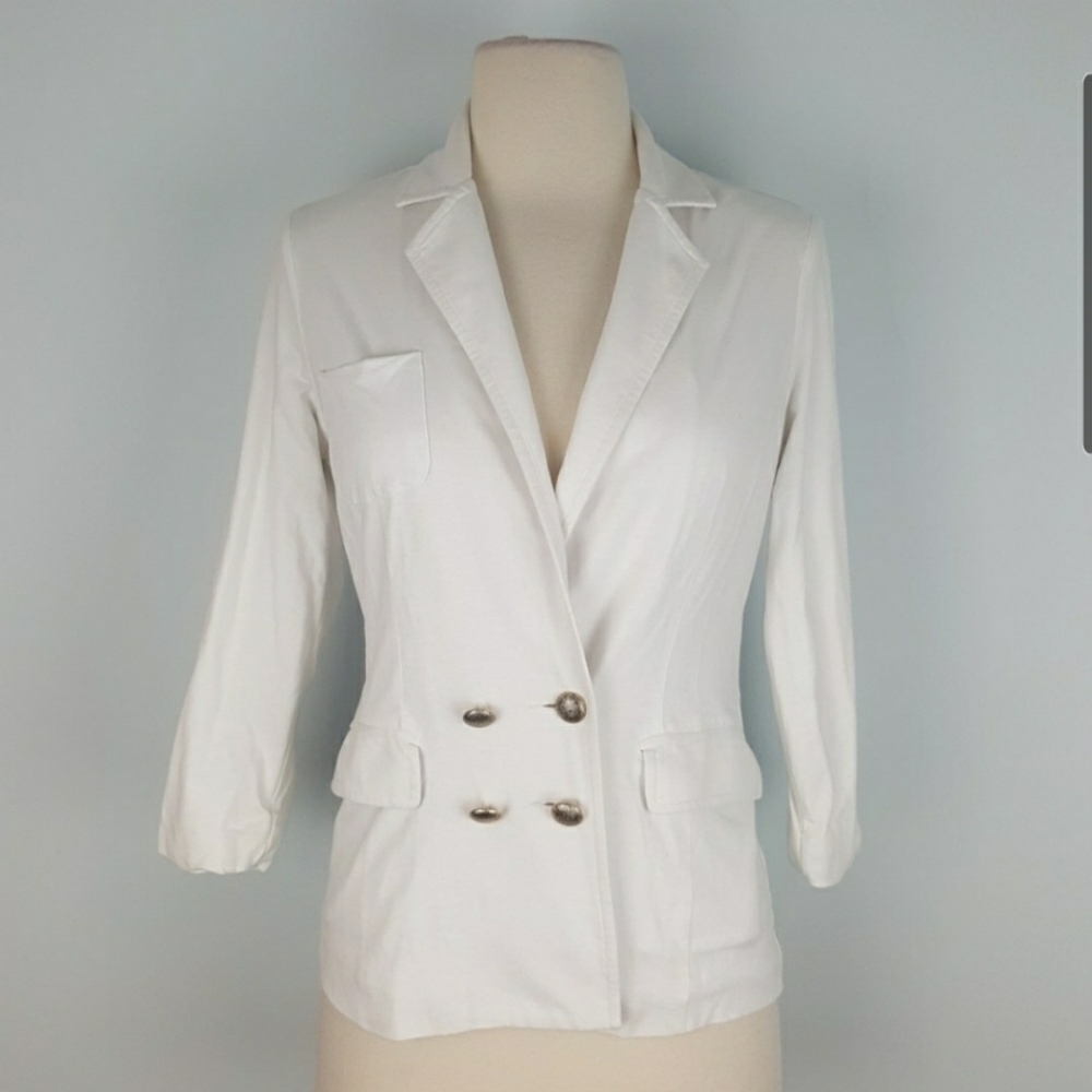Cabi white blazer with gold buttons